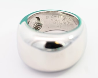 Cartier Nouvelle Vague 750 18K White Gold Ring / Vintage Cartier Nouvelle Vogue 750 Ring / Cartier 1997 Vintage White Gold Dome Ring