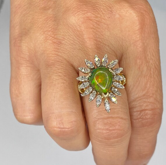 Natural Opal and Marquise Diamond Ring, Pear Shap… - image 10