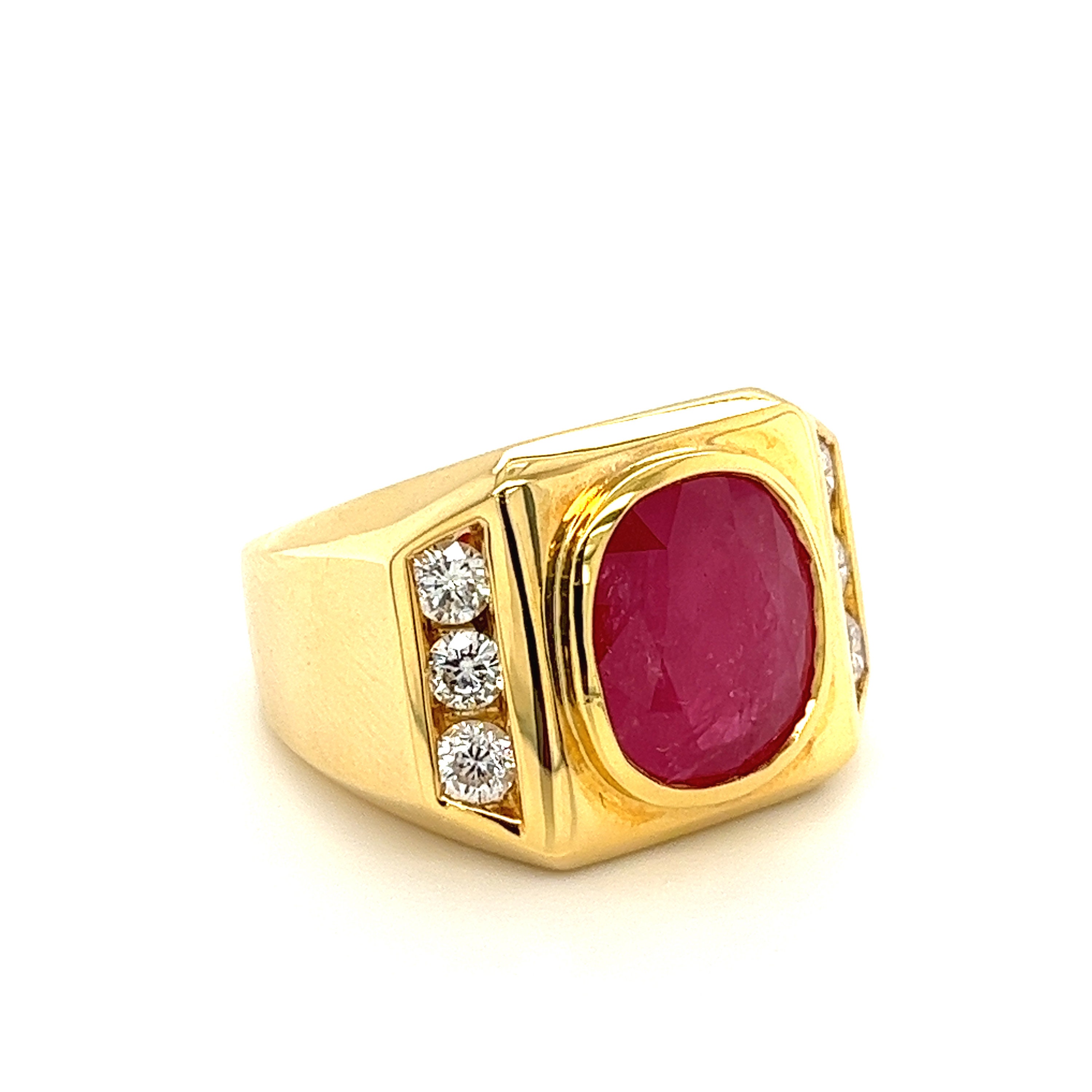 Vintage Ruby Mens Ring 14k Yellow Gold Ruby and Diamond Mens Etsy