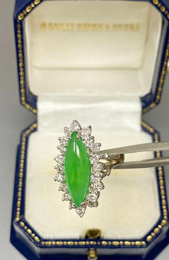 3 Carat Marquise Jade and Diamond Ring / Green Ja… - image 4