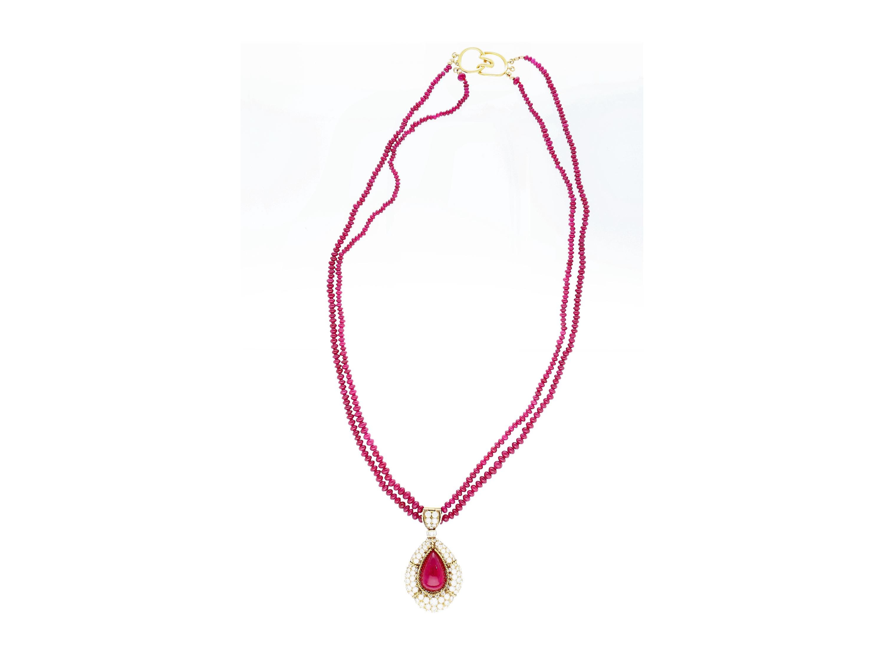 22.41 Carat Cabochon Cut Ruby and Diamond Pendant With Ruby