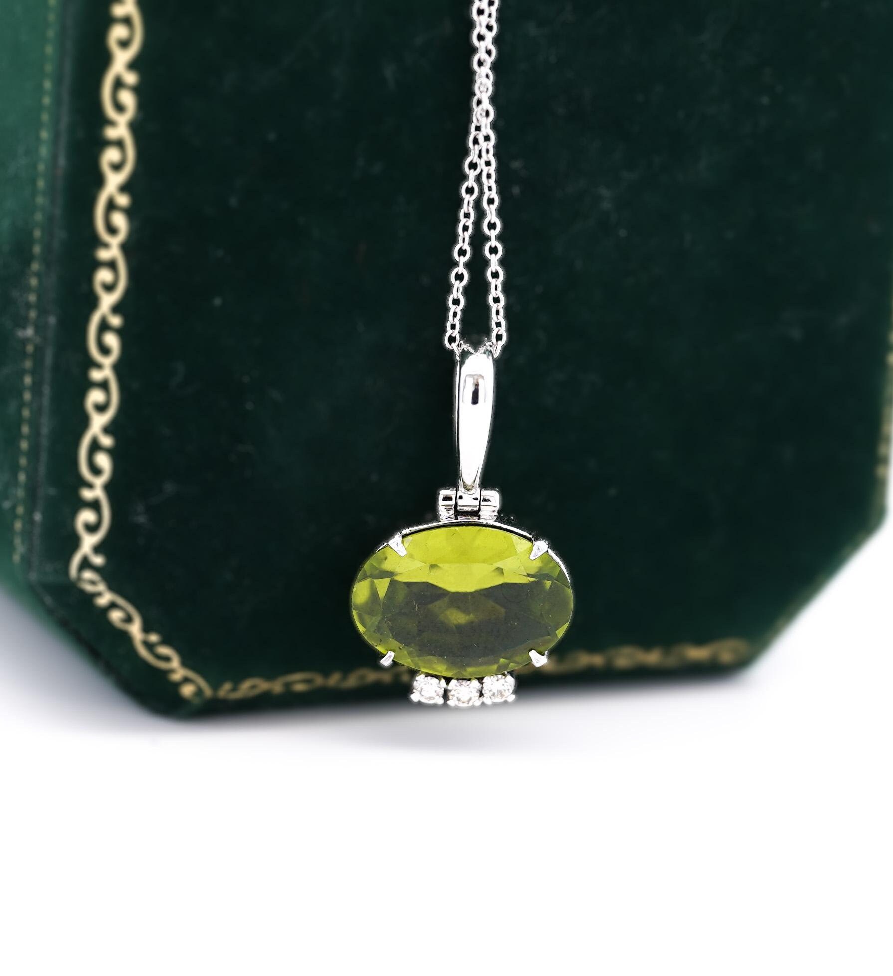 4.09 カラットのペリドット ペンダント ネックレス、18K ホワイト 