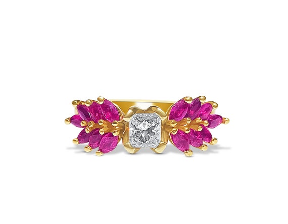 Natural Diamond and Ruby ring, Ruby and Diamond F… - image 1
