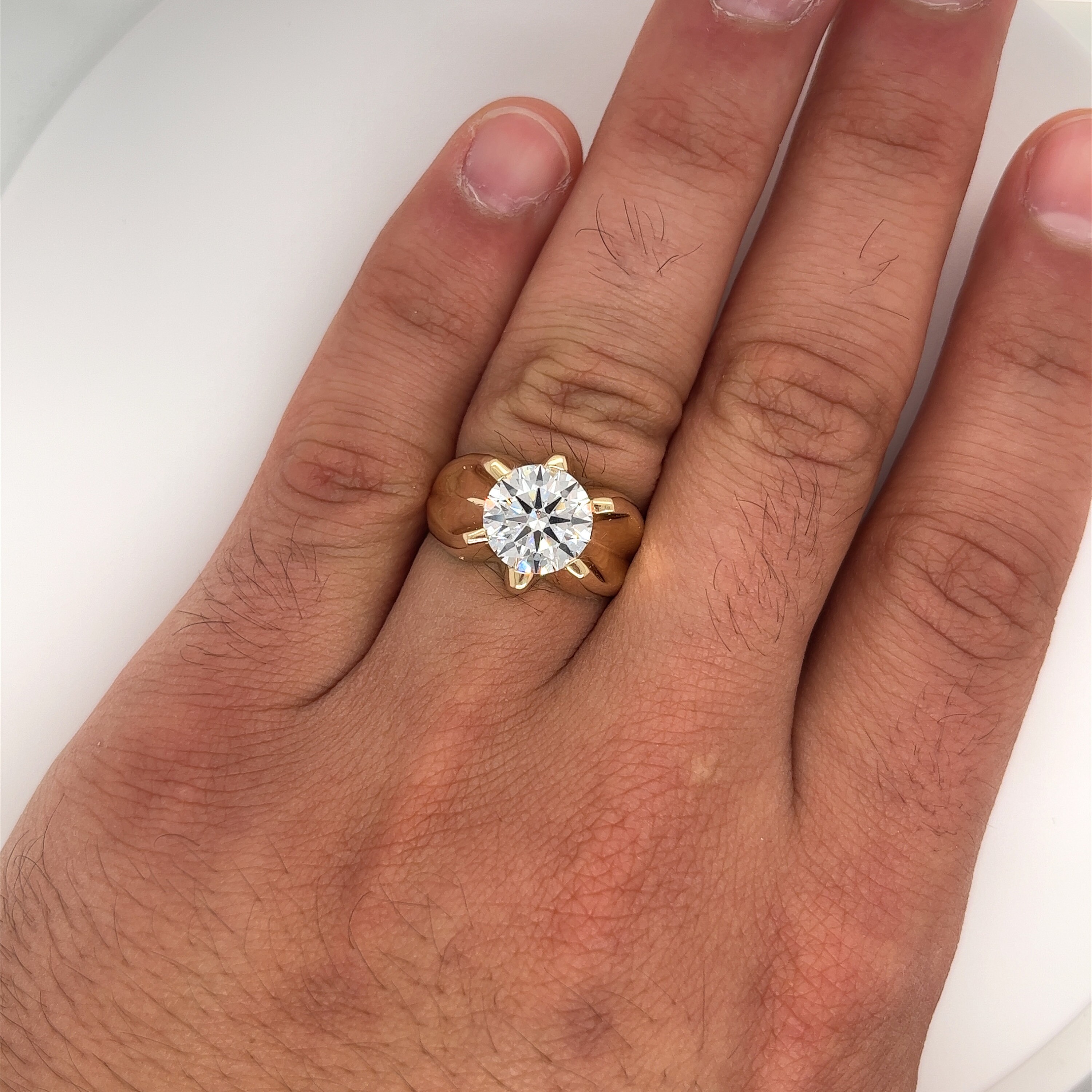 Anello da uomo a cupola in oro giallo 14 carati con diamanti da 1,80 ct, misura 9,25 - Italia