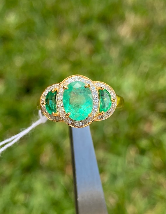 Art Deco Colombian Emerald Gold Ring, Natural Emer