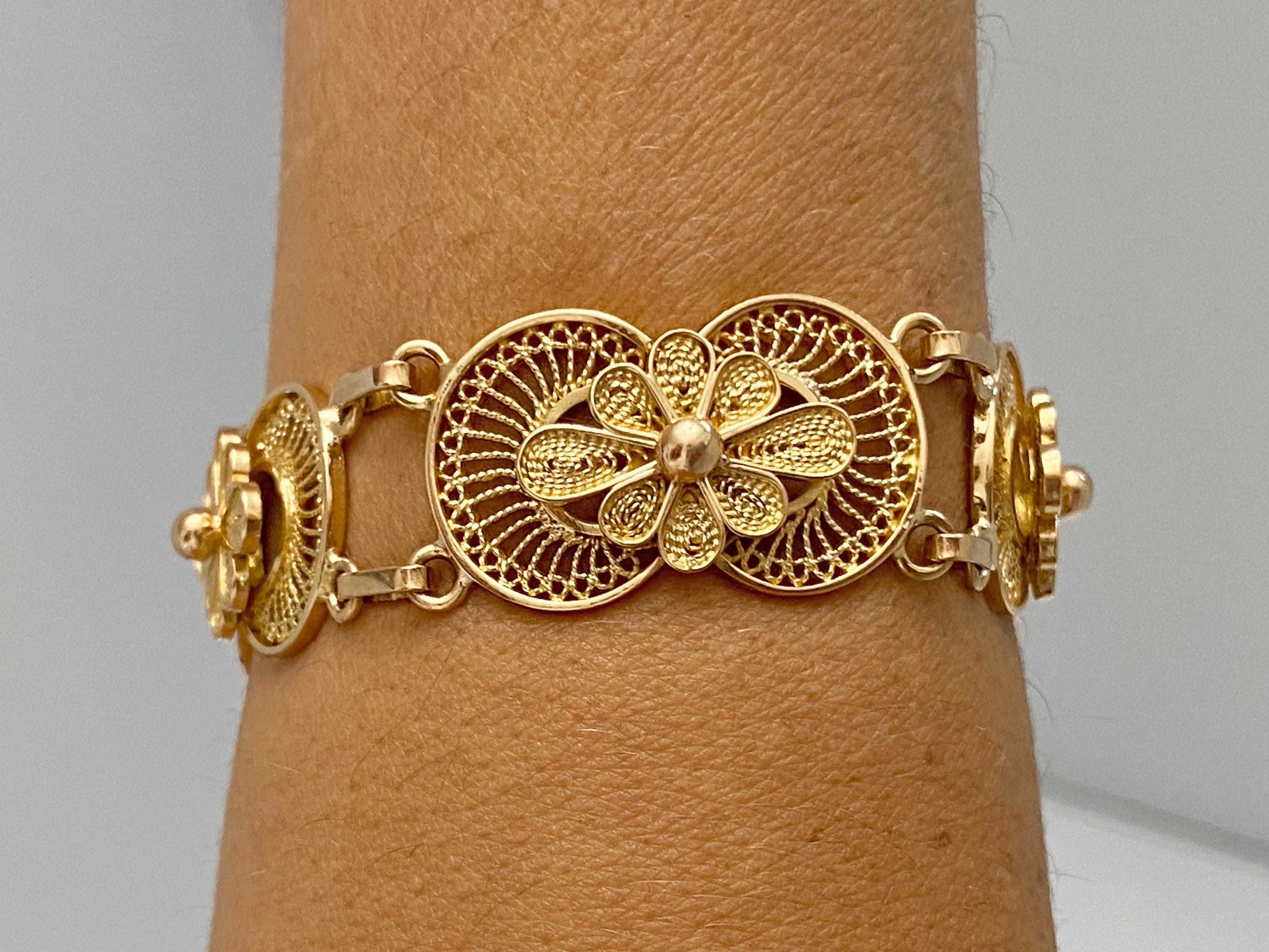 14k Yellow Gold Filigree Vintage Bracelet / Antique Filigree