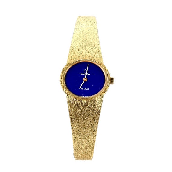 Vintage Omega De Ville Manual Wind 18K Gold Watch With Lapis