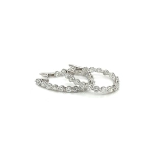 Inside Out Round Diamond Hoop Earrings, 18k White Gold Inside Out Hoop Earrings, Curved Natural Diamond Drop Hoop Earring, Diamond Hoops