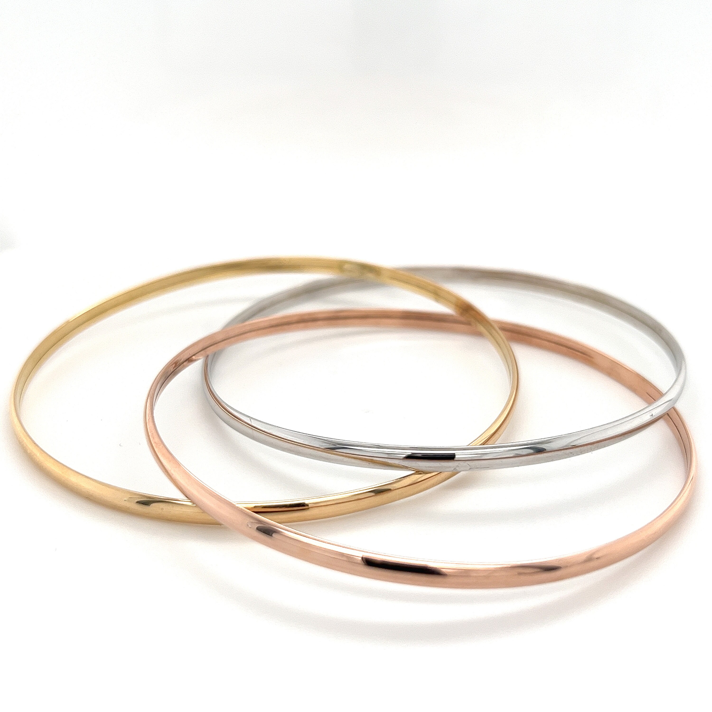 18k Gold 3 Color Bangle, 3 Piece Tri-color Gold Bangle in 18k 