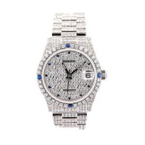 Vintage Rolex DateJust President Diamond & Sapphire Encrusted Watch With Box