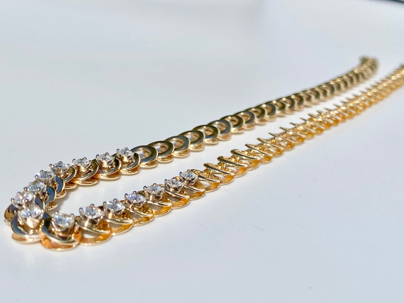 14k Solid Gold Choker 16 Inch Necklace Natural Diamond 14k Etsy