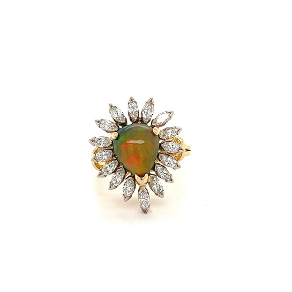 Natural Opal and Marquise Diamond Ring, Pear Shap… - image 1