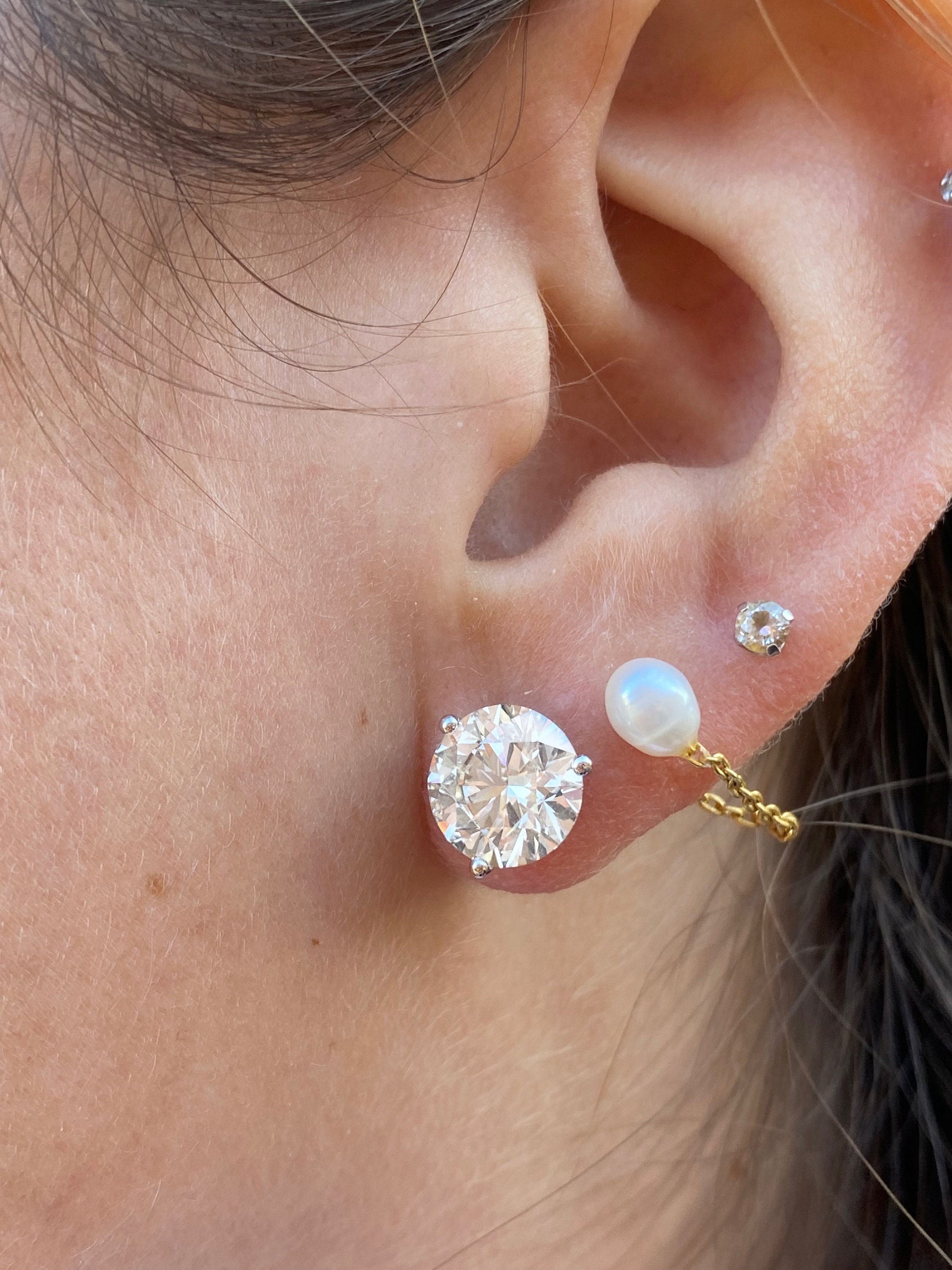 1Ct Taglio Rotondo VVS1/D Diamante Donna Orecchini Fiori A Perno 14K - Foto 3