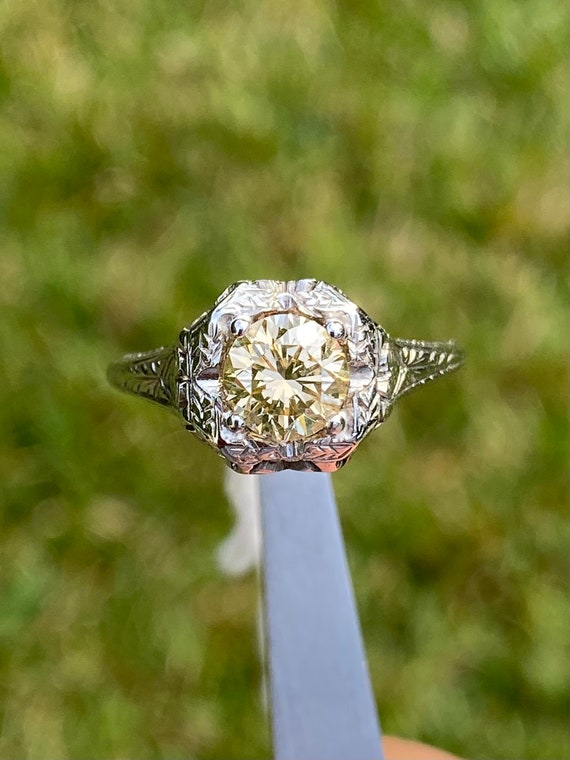 1 Carat Fancy Brown Diamond Art Deco Platinum Ring