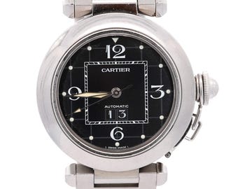 Cartier Pasha 2475 Black Dial Automatic 35mm Watch With Box and Service Papers