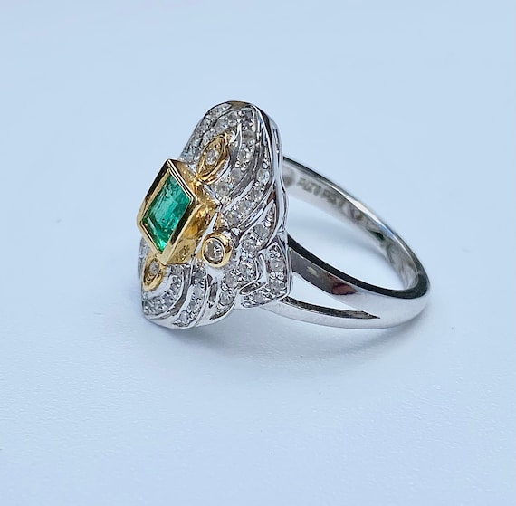 Art Deco Emerald / Diamond Statement Ring, Vintag… - image 7