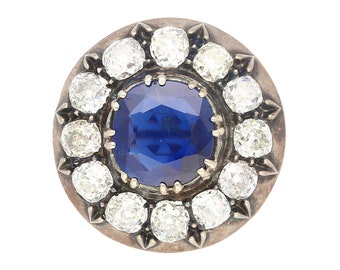 Natural No Heat 3.82 Carat Sapphire Brooch & Sapphire Stones in Silver And 9K Gold / Old Cushion Cut Sapphire