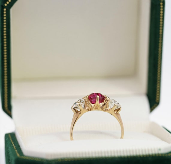 Antique 4 CTTW Red Spinel and Old Mine Diamond Th… - image 10