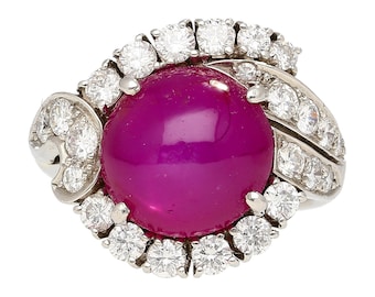 Vintage Estate 6.01 Carat No Heat Star Ruby & Diamond Platinum Ring / GRS Certified Star Ruby Ring