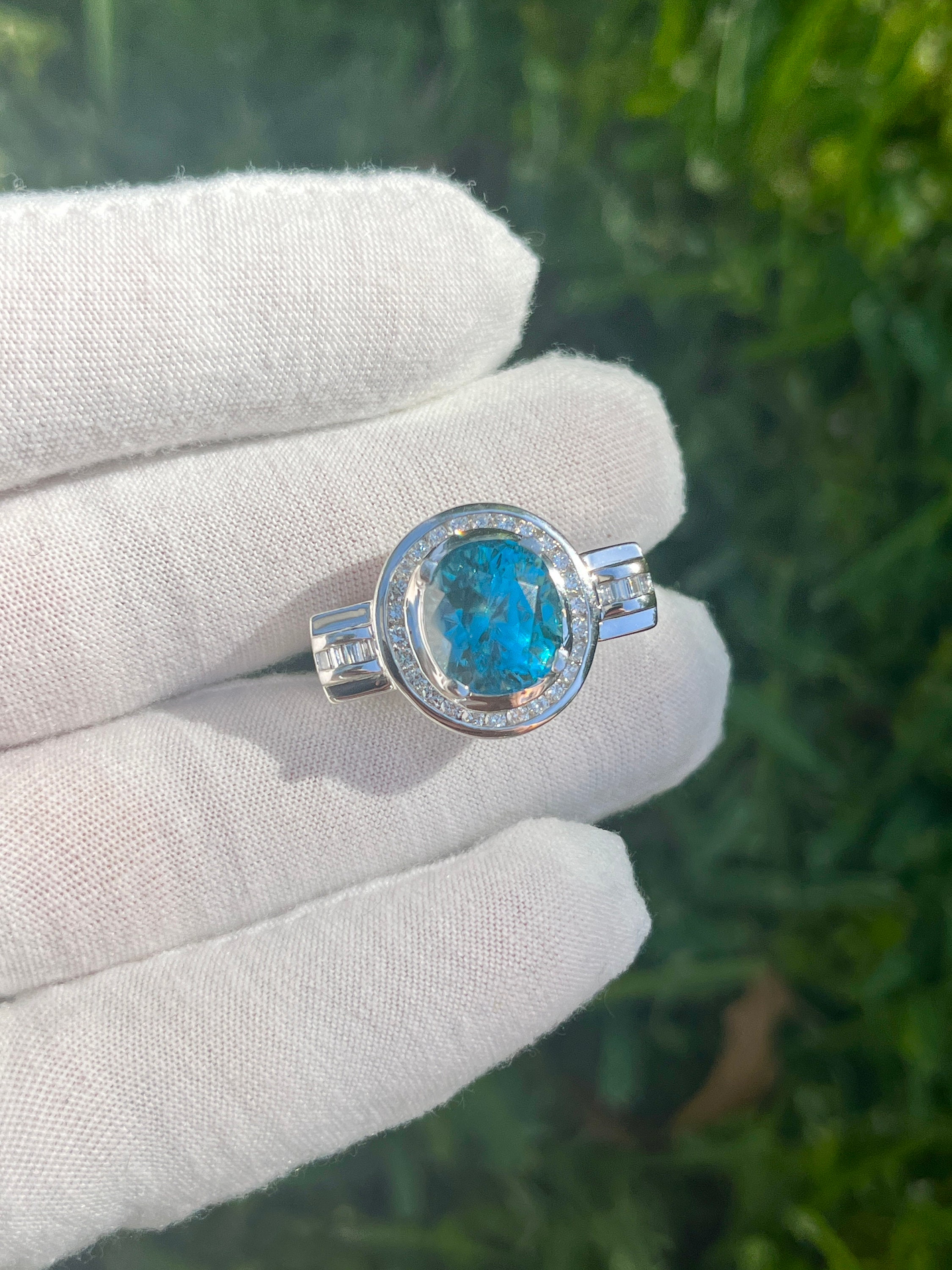 Vintage Retro 8 Carat Oval Cut Blue Zircon With Diamond Halo