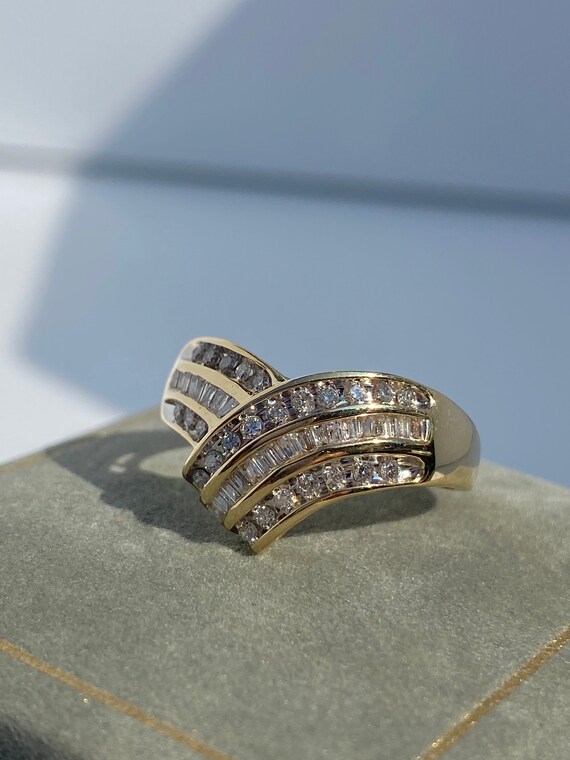 Natural Diamond Cocktail Ring / Baguette Genuine … - image 4