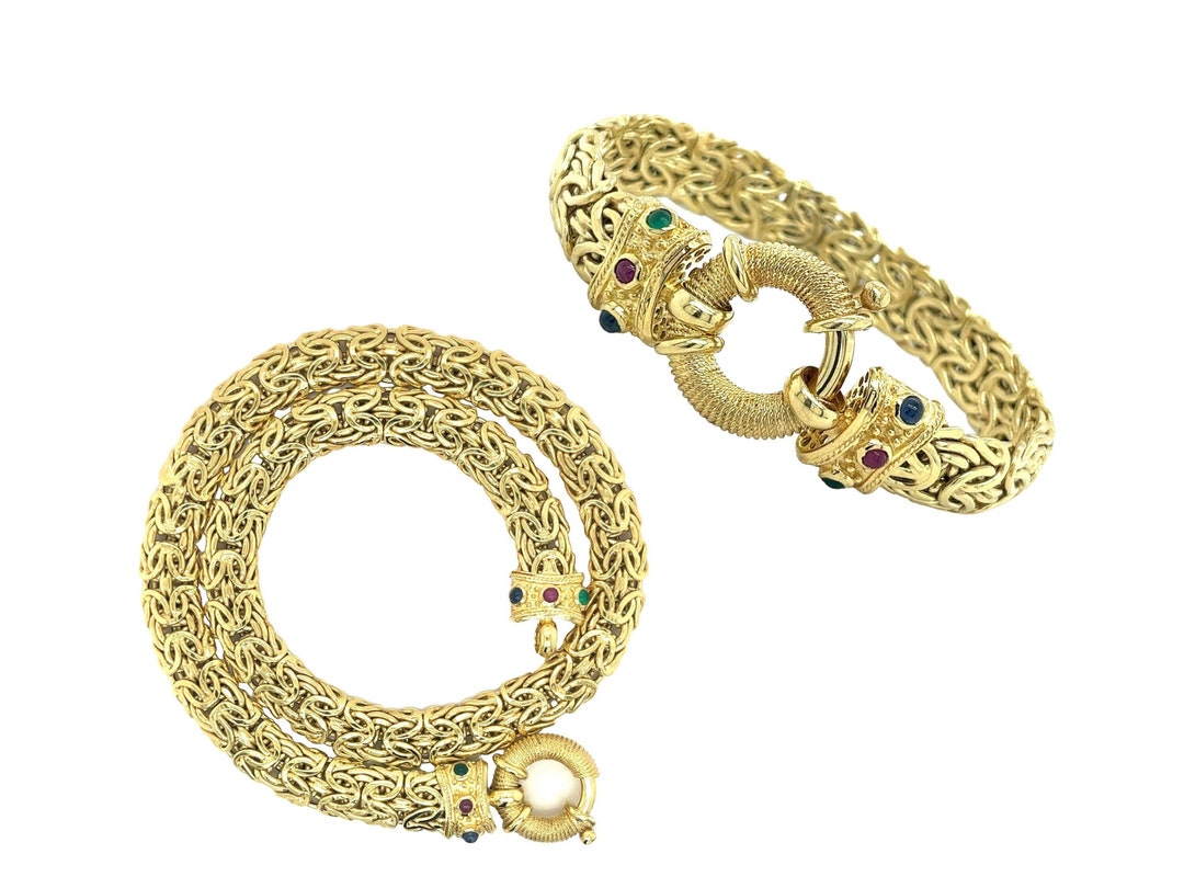 14K Yellow Gold Byzantine Gold Chain Bracelet and Necklace Set