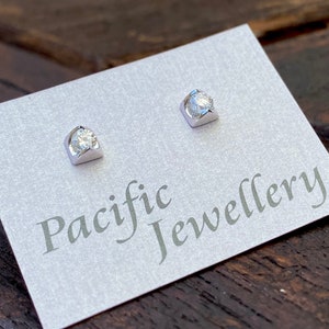 Unique Natural Colorless Diamond Stud Earrings / Triangle Tension Set Natural Diamond Studs in Pointy 14k White Gold Setting