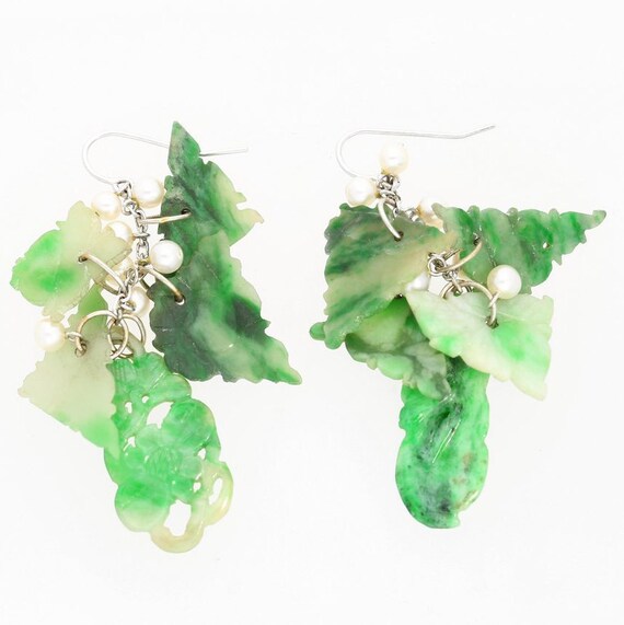 Jade Earrings, Antique Jade Earrings, Dangle Jade… - image 2