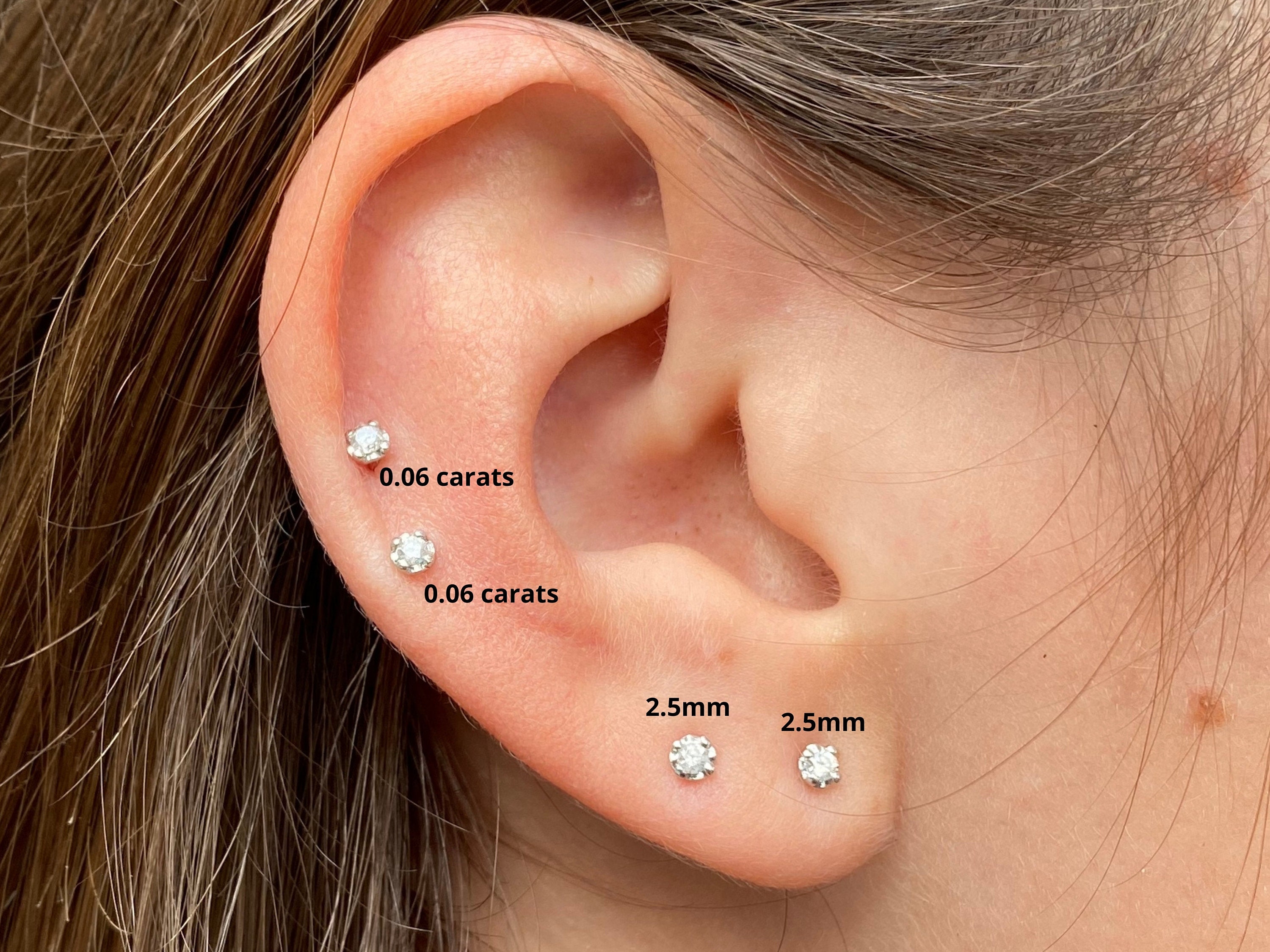 Natural Diamond Stud Earrings Tragus Cartilage Earlobe Conch
