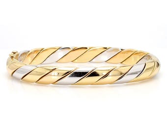 Tiffany and Co Braided 18K Two Tone Gold Twisted Rope Hinged Bangle Bracelet