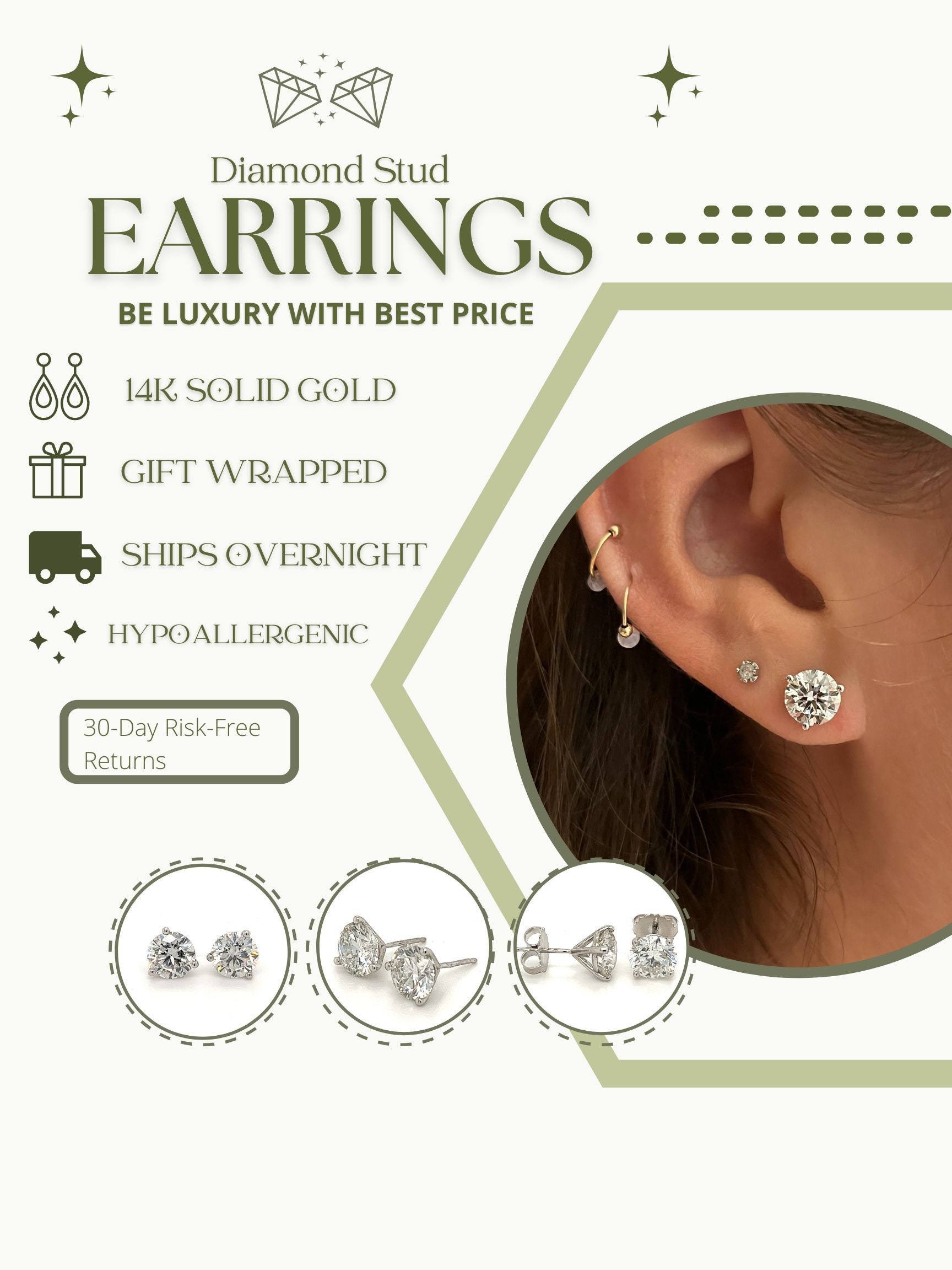 9mm Round 3ct Each CVD Lab Grown Diamond Stud Earring in 14k 9mm Round 3ct Each CVD Lab Grown Diamond Stud Earring in 14k