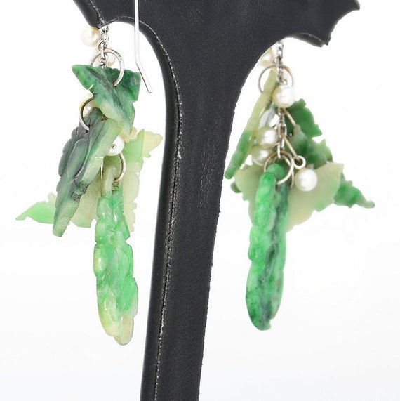 Jade Earrings, Antique Jade Earrings, Dangle Jade… - image 3