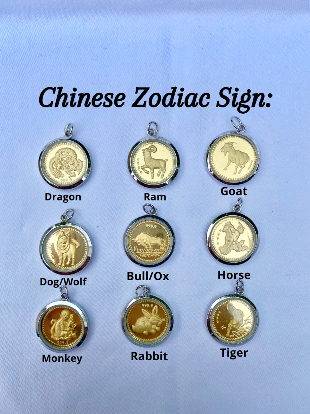 24k Gold Zodiac Pendant / 24k Pure Gold Chinese Zodiac Pendant / Vintage Chinese Zodiac Sign