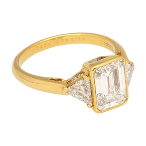 BOUCHERON Signed Ring With Bezel Set GIA Certified 2.09 Carat Emerald Cut E/SI1 Diamond and Trillion Side Stones image 4