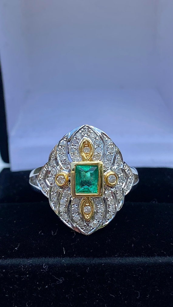 Art Deco Emerald / Diamond Statement Ring, Vintag… - image 3