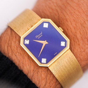 Chopard Geneve 18K Gold 26mm Blue Lapis Lazuli Square Vintage Watch Circa 1970s