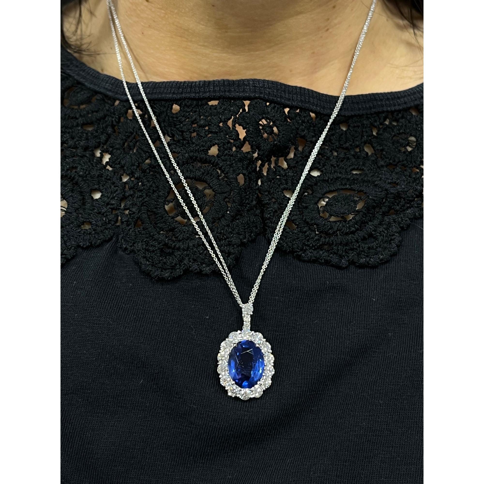 5.83 Carat Oval No Heat Blue Sapphire & Diamond Halo Platinum