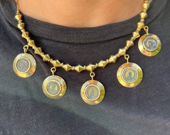 Antique Axum Gilt Coin Necklace and Bracelet Set in 18k Yellow Gold, Ancient Coin 18k Gold Necklace and Bracelet, Antique Axum Gilt Era Coin