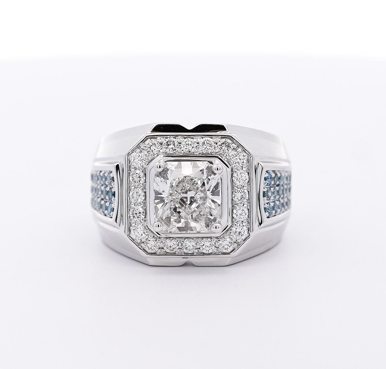 Bague Homme Or Blanc 14 Carats Avec Diamants 0,40 Ct - Créée En Laboratoire, Taille Personnalisable