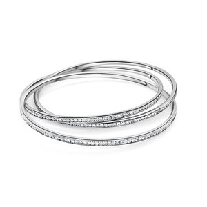 18k White Gold 3 Ring Bangle, White Gold 3-ring Interlocking Diamond Bangle Bracelet, White Gold and Diamond Interlocking Bangle Bracelet