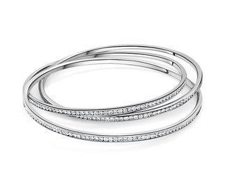 18k White Gold 3 Ring Bangle, White Gold 3-ring Interlocking Diamond Bangle Bracelet, White Gold and Diamond Interlocking Bangle Bracelet