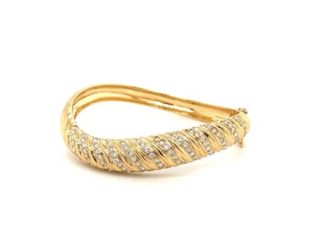 18K Gold Wavy Diamond Cluster Bangle Bracelet, Real Natural Diamond Curved Bangle Bracelet in 18kt yellow gold, Round Cut Diamonds