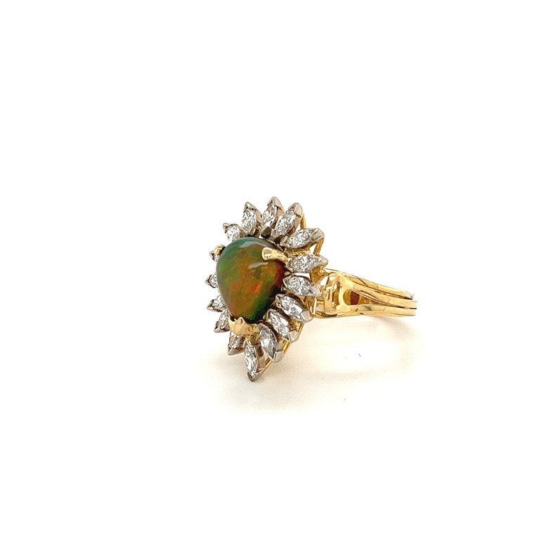 Natural Opal and Marquise Diamond Ring, Pear Shape Opal with Marquise Cut Diamonds, Natural Opal With Diamond Halo image 4