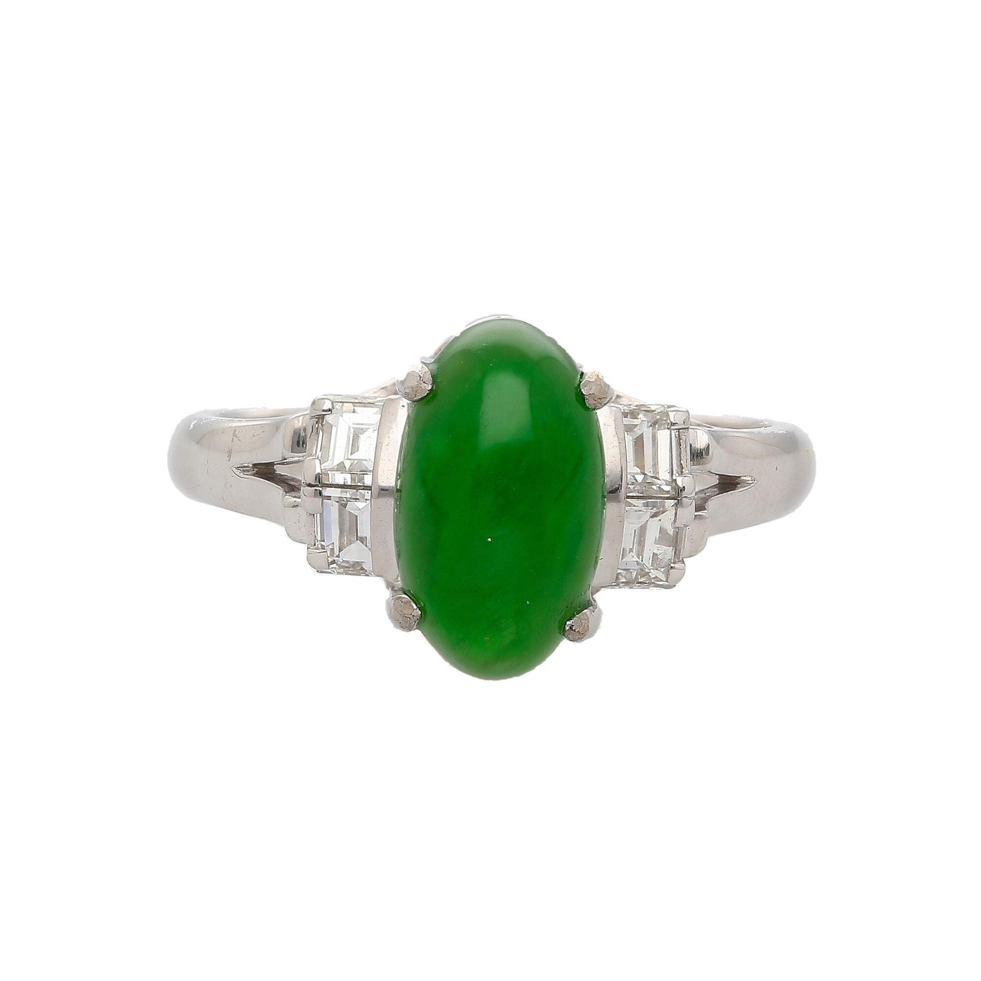 2.69 Carat Oval-shaped Cabochon Bright Green Natural Type A 2.69 Carat Oval-shaped Cabochon Bright Green Natural Type A