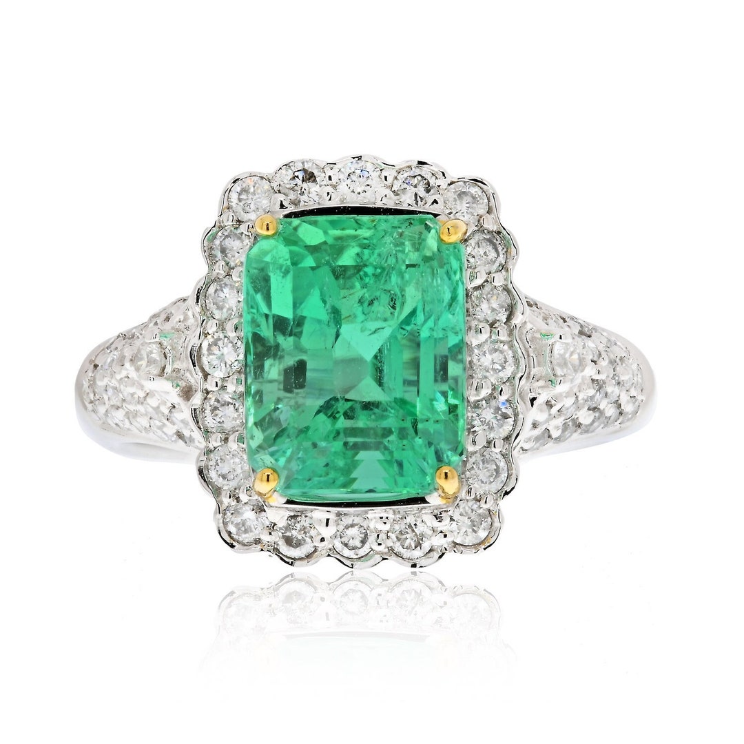 Vintage Natural Emerald and Diamond Ring Art Deco Vintage - Etsy