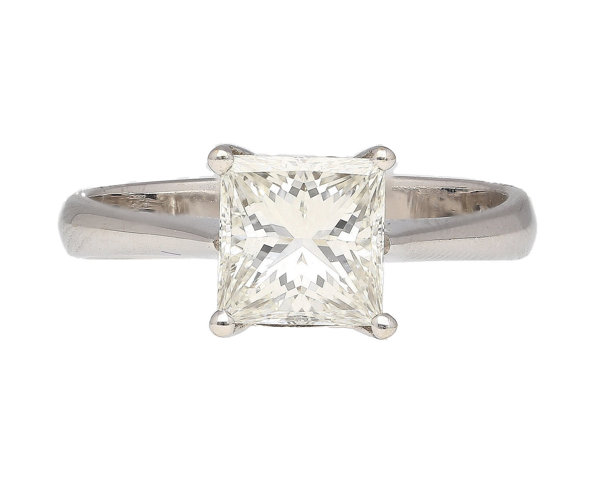 GIA Certified 1.64 Carat Princess Cut Diamond In Tiffany Setting 18K White Gold Ring | 1.64 CT H color/VS1 Clarity Solitaire Diamond Ring