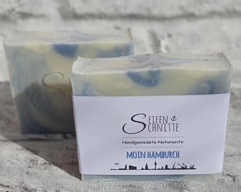 Naturseife/Seife "Moin Hamburch"(Nivena)ÜF 10 % 90g vegan palmölfrei handgemacht Manufaktur Pflanzenöle Hamburg Geschenk
