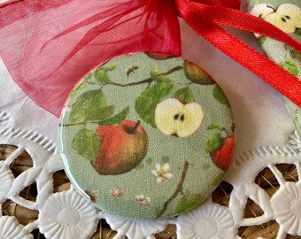 Pocket mirror with fabric covered mirror apples apple fabric covered pocket mirror apples