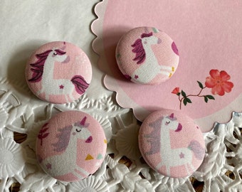 Stoffknopf Einhorn rosa  32 mm Knopf  Unicorn Button Fabric