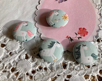 Stoffknopf Einhorn mint  32 mm Knopf  Unicorn Button Fabric